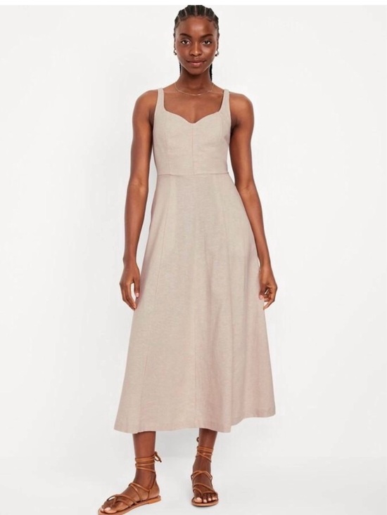 Old Navy Dresses & Skirts - Old Navy Linen Blend Fit & Flare Smocked Back Midi Dress – Size L – “Flax Linen”